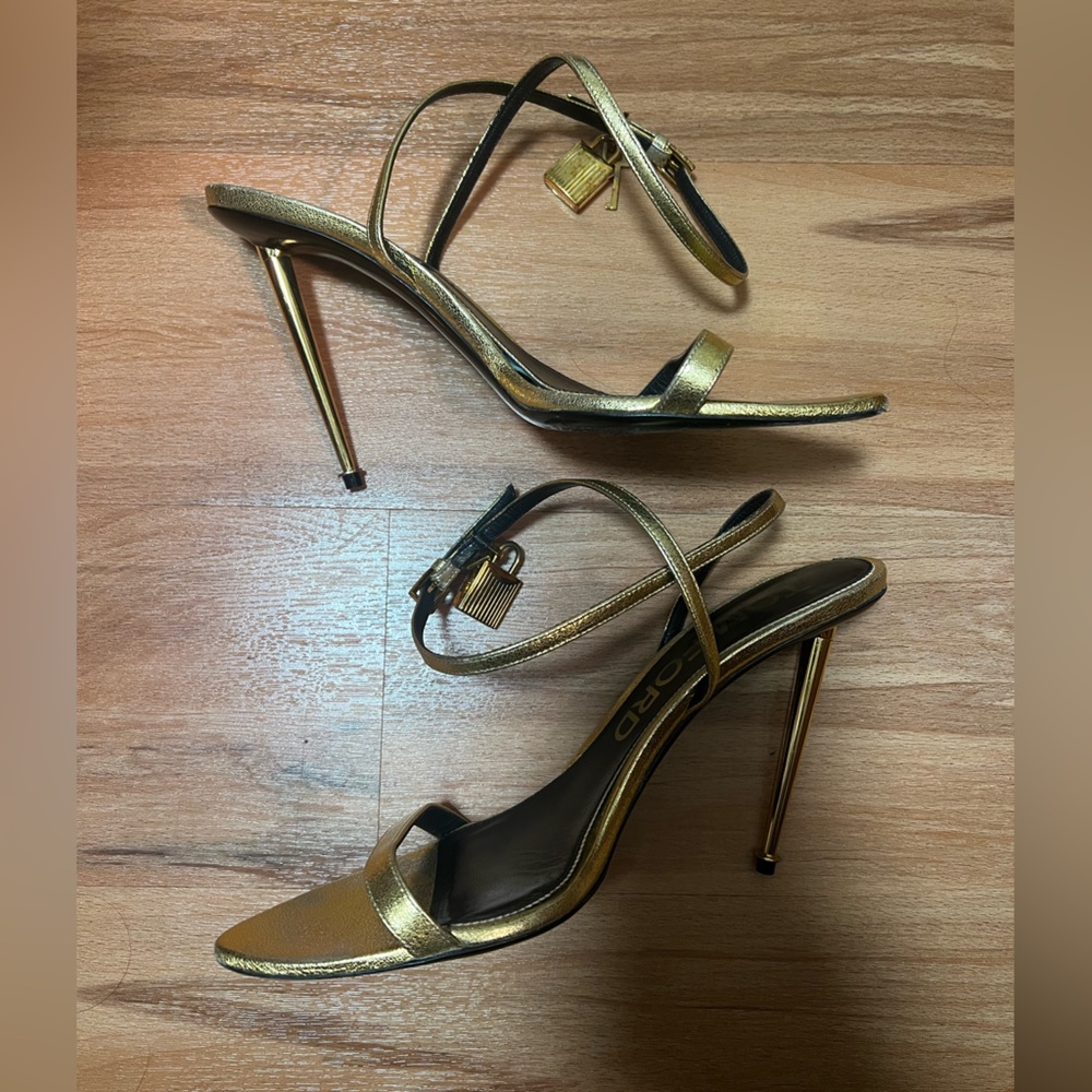 *SOLD*Tom Ford Padlock Metallic Stiletto Sandals 100mm